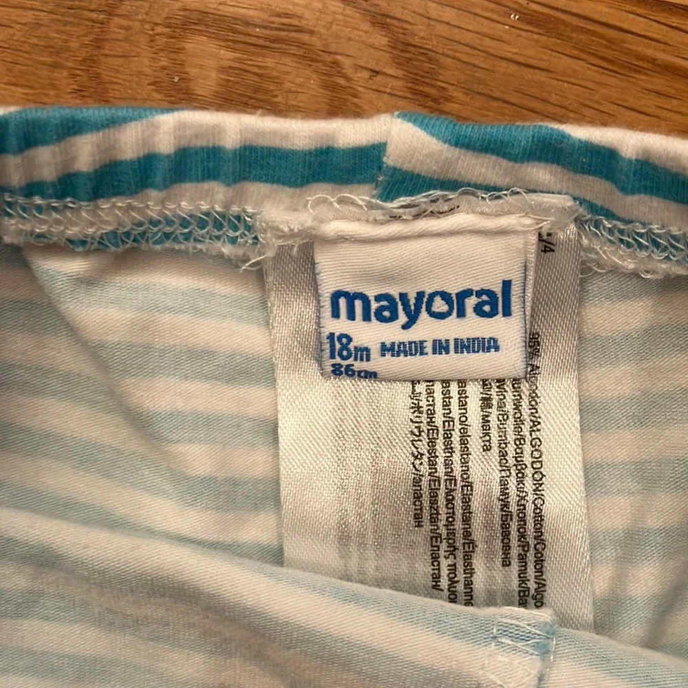 Mayoral 18 months baby/toddler White/ Turquoise Girls top and pants Matching Set